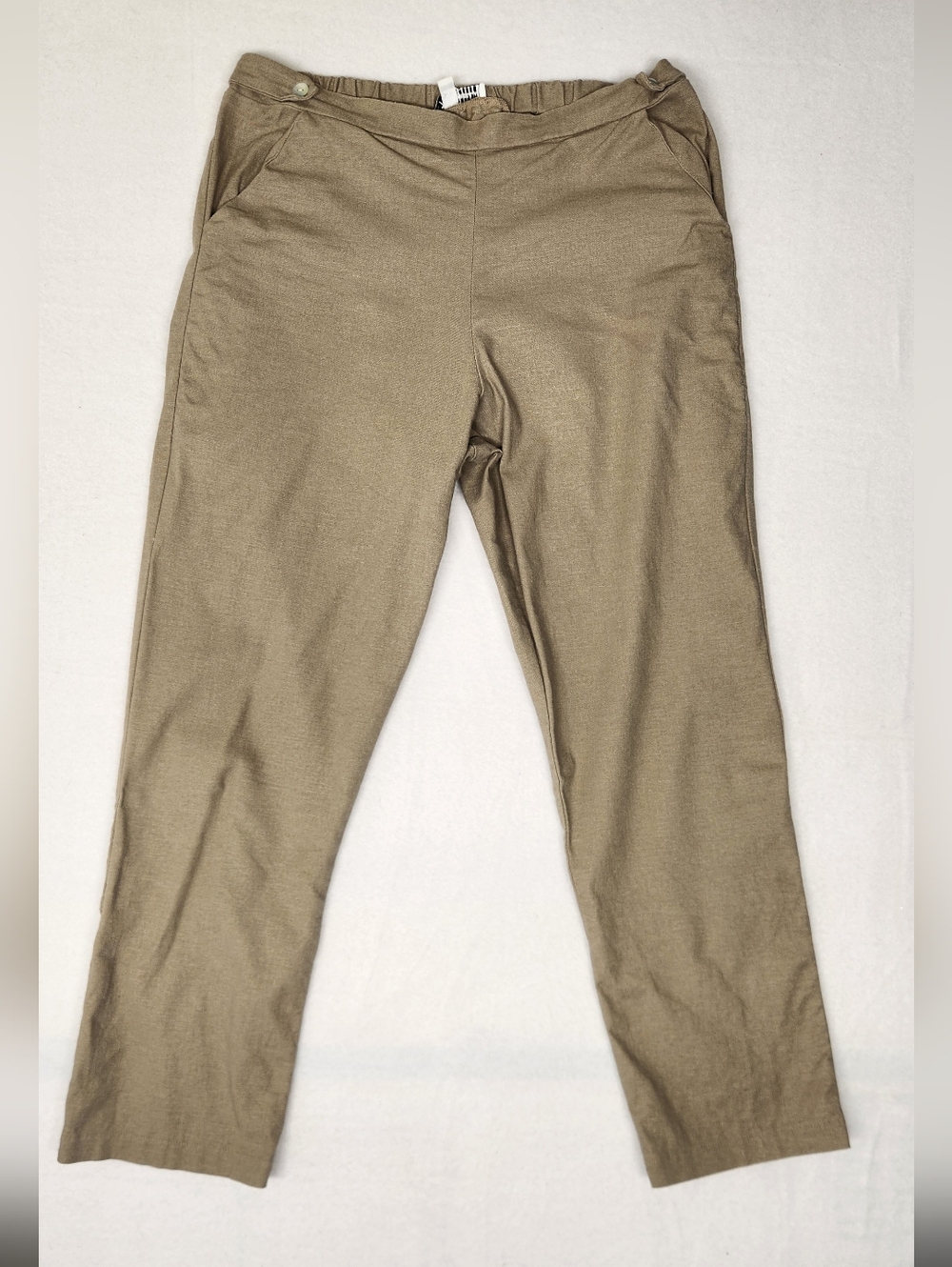 Vigorella Linen Ankle Pants Tan Lagenlook Coastal Minimalist Tapered Button S